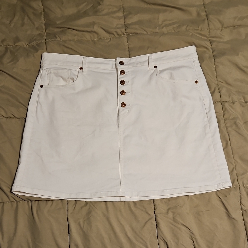 White Button-Front Mini Skirt